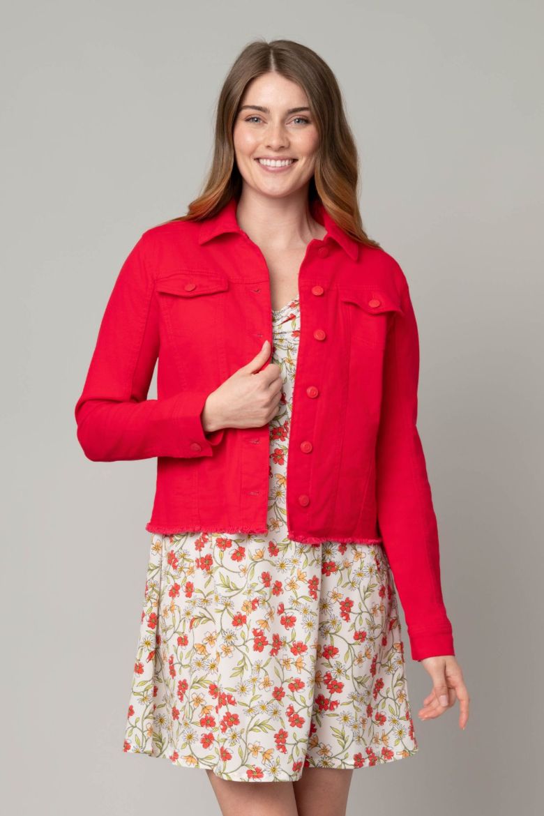 Frayed Denim Jacket w/ Novelty Buttons
