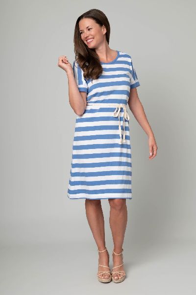 Striped Jersey Knit Rope Belt Dress