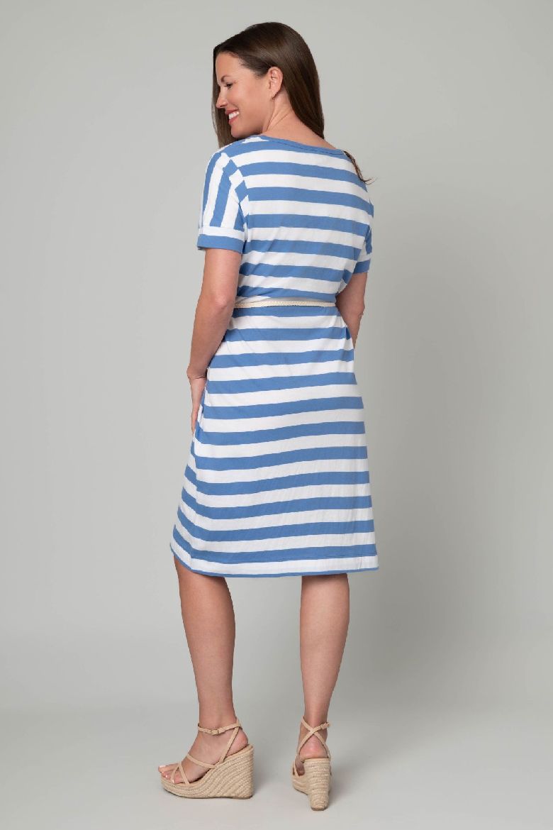 Striped Jersey Knit Rope Belt Dress