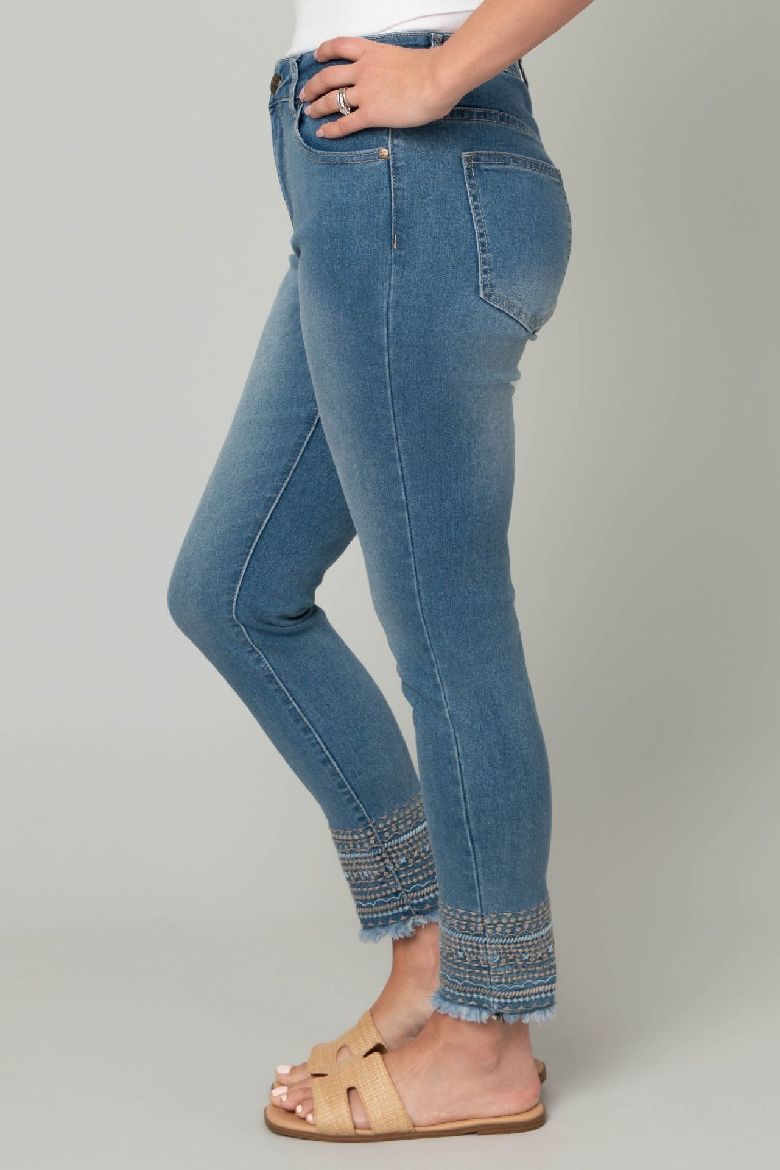 Fray Ankle Embroidered Jeans