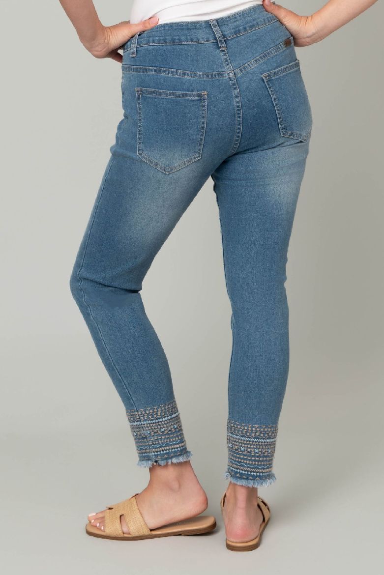 Fray Ankle Embroidered Jeans