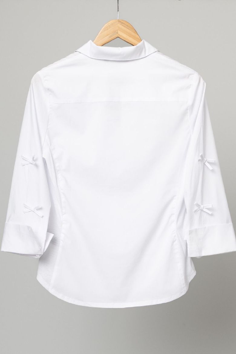 Poplin Button Front Blouse w/ Bow Details