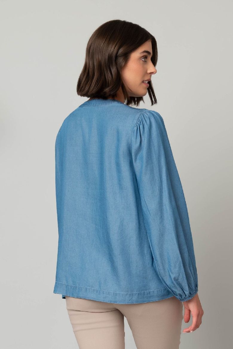 Tencel Button Front Peasant Top