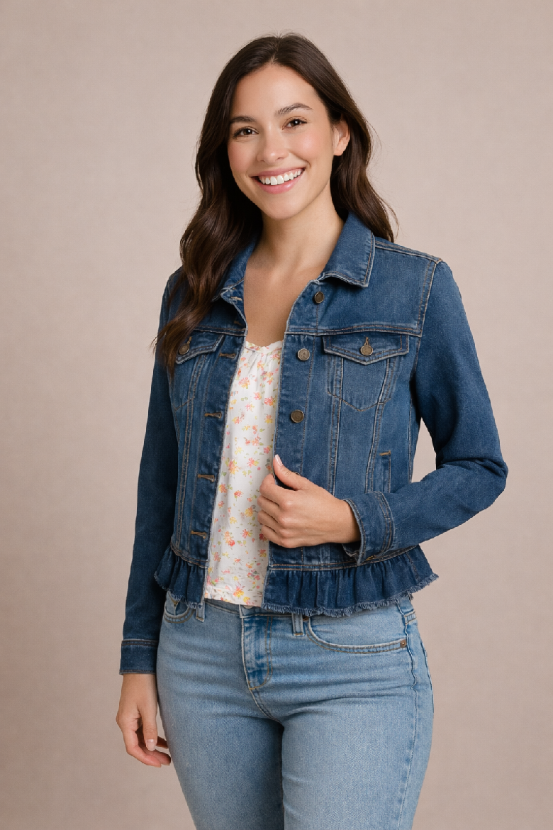 Peplum Hem Denim Jacket