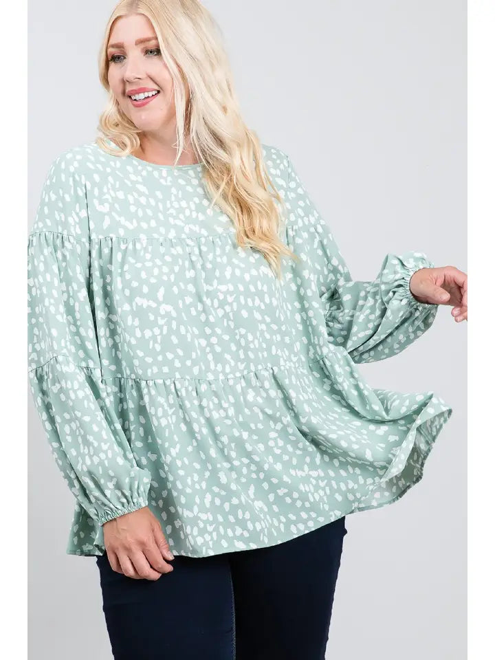 Abstract Splash-Dot Print Woven Blouse
