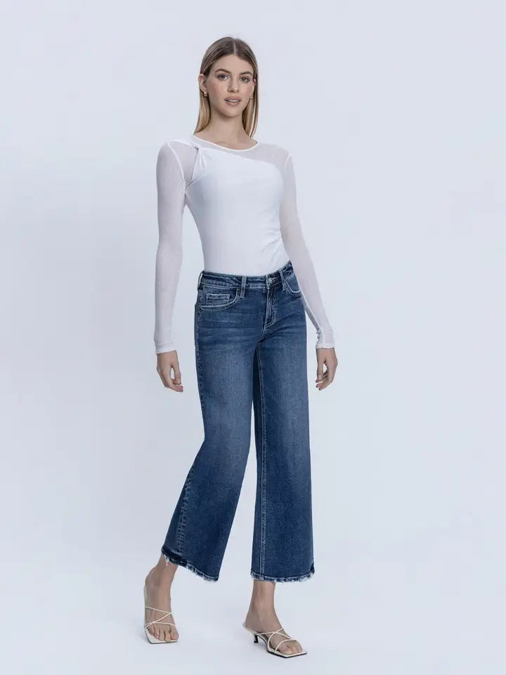 Lovervet Mid Rise Dark Wash Ankle Wide Jeans
