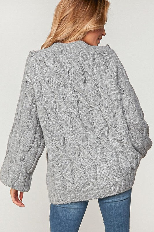 Cable Knit Bubble Sleeve Oversized Sweater