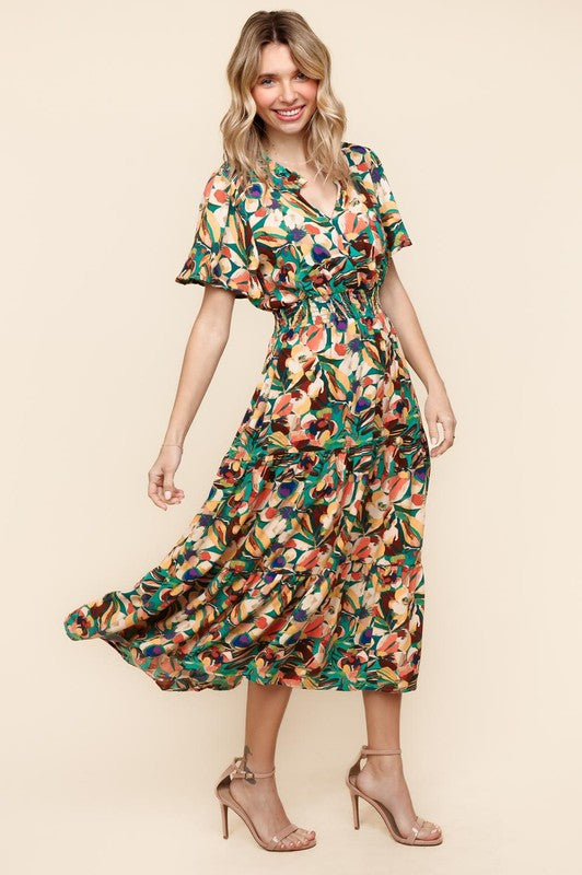 SMOCKED WAIST MAXI LENGTH WOVEN DRESS