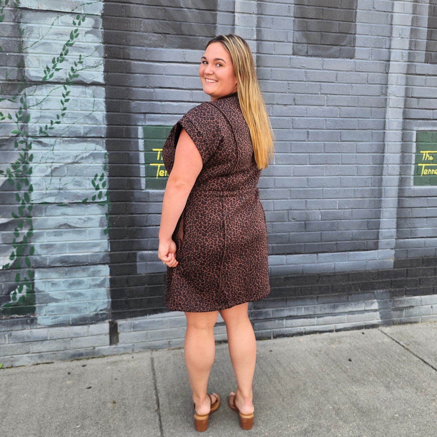 Leopard Print Knit Dress with Drawstring Waist