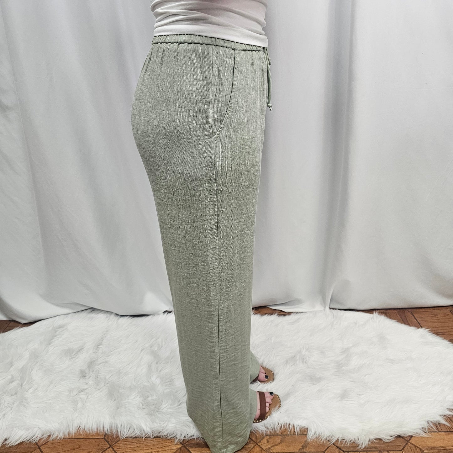Halara High Waisted Drawstring Wide Leg Linen-Feel Pants