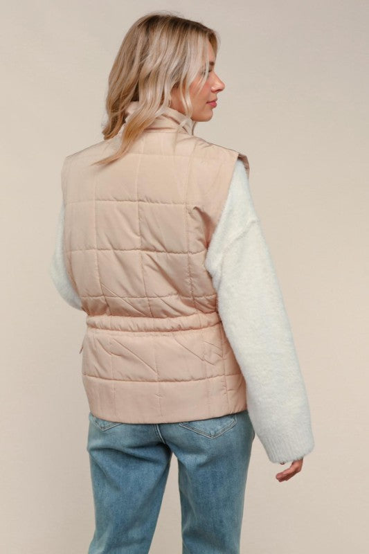 High Neck Zip Up Quilted Puffer Vest