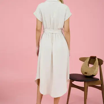 Button Down Belted Midi Dress