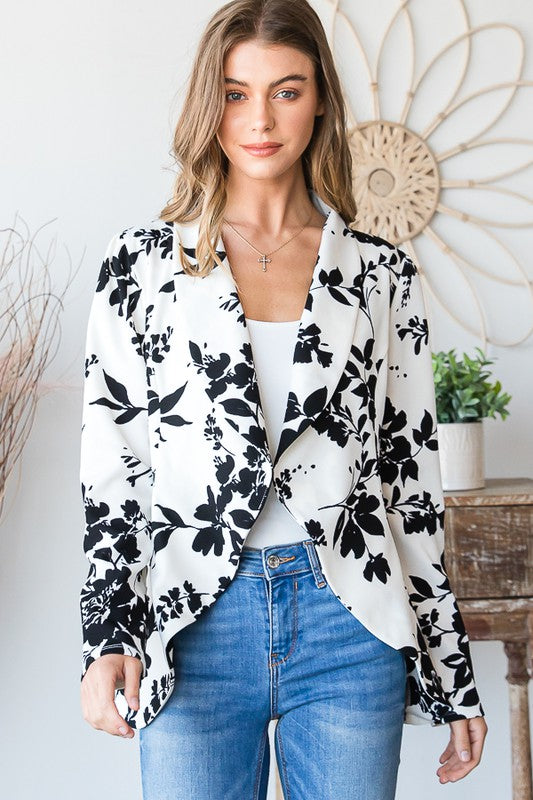 Black/White Floral Open Blazer