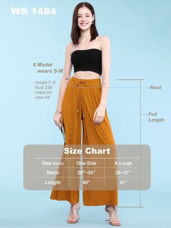 Pleated Wide Leg Palazzo Pants with Drawstring