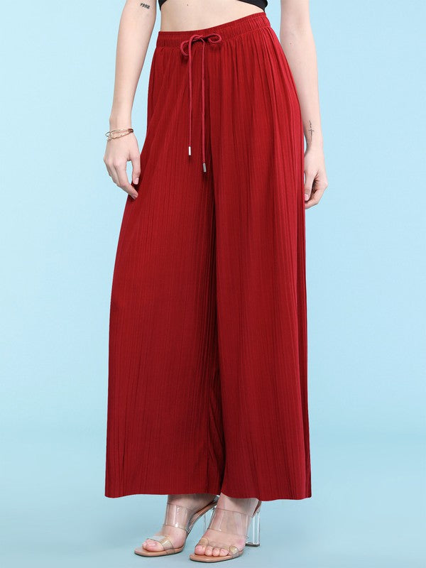 Pleated Wide Leg Palazzo Pants with Drawstring