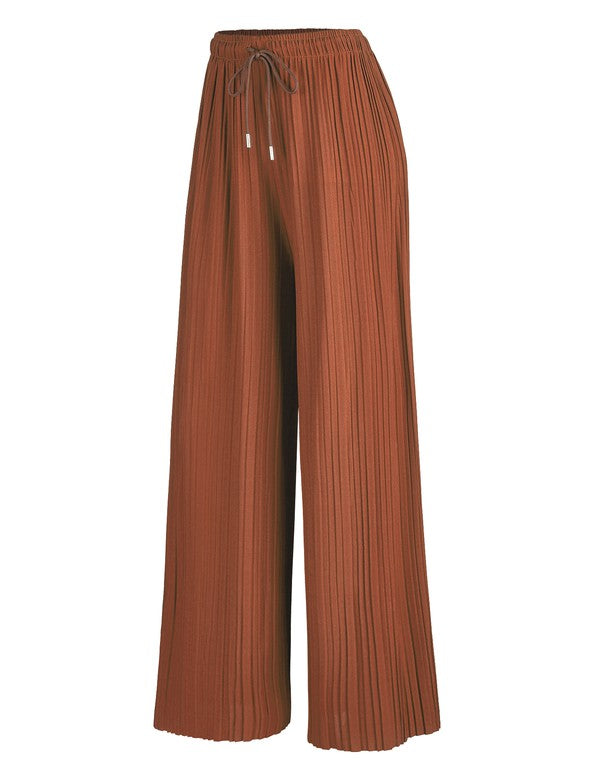 Pleated Wide Leg Palazzo Pants with Drawstring