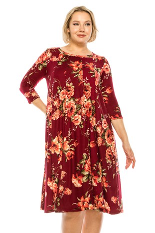 Paneled, floral print, a-line ,midi dress