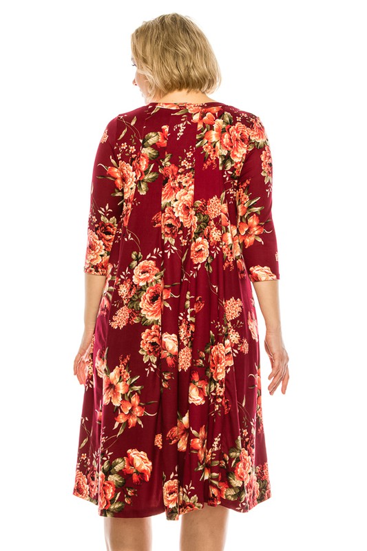 Paneled, floral print, a-line ,midi dress