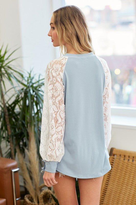 Lace Long Sleeve Ribbed Top