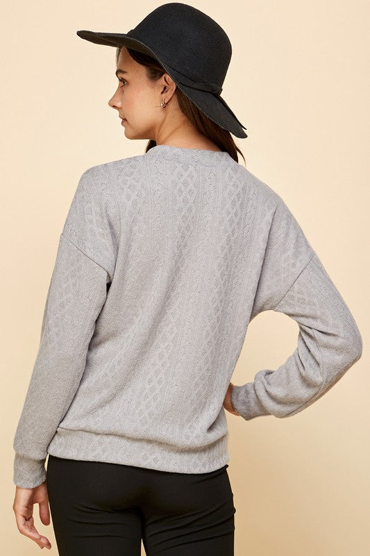 Solid Cable Knit Sweatshirt