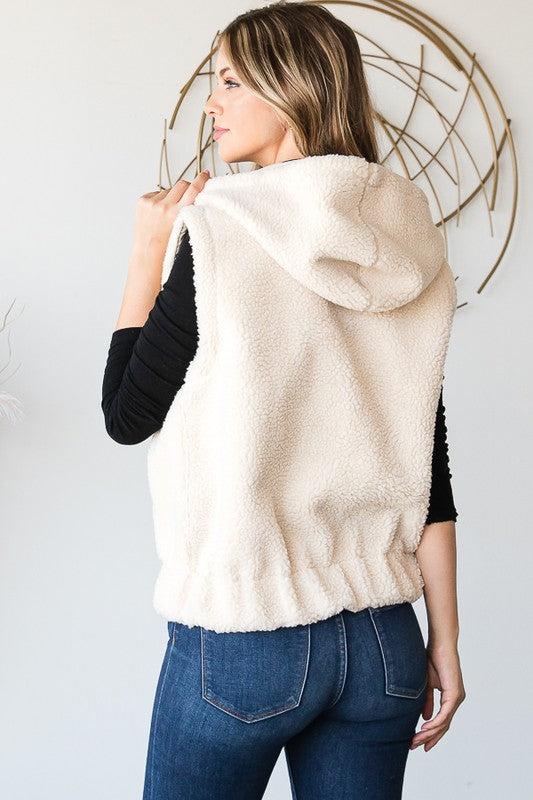 Hooded Zipper Sherpa Vest