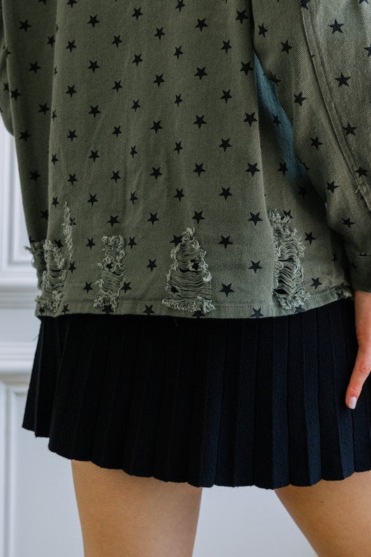 Washed Star Print Button Down Jacket