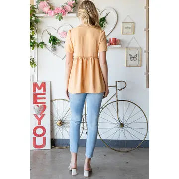 Short Sleeve Babydoll Top with Shirring