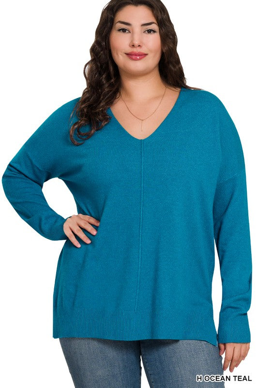 Front Seam V-Neck Sweater