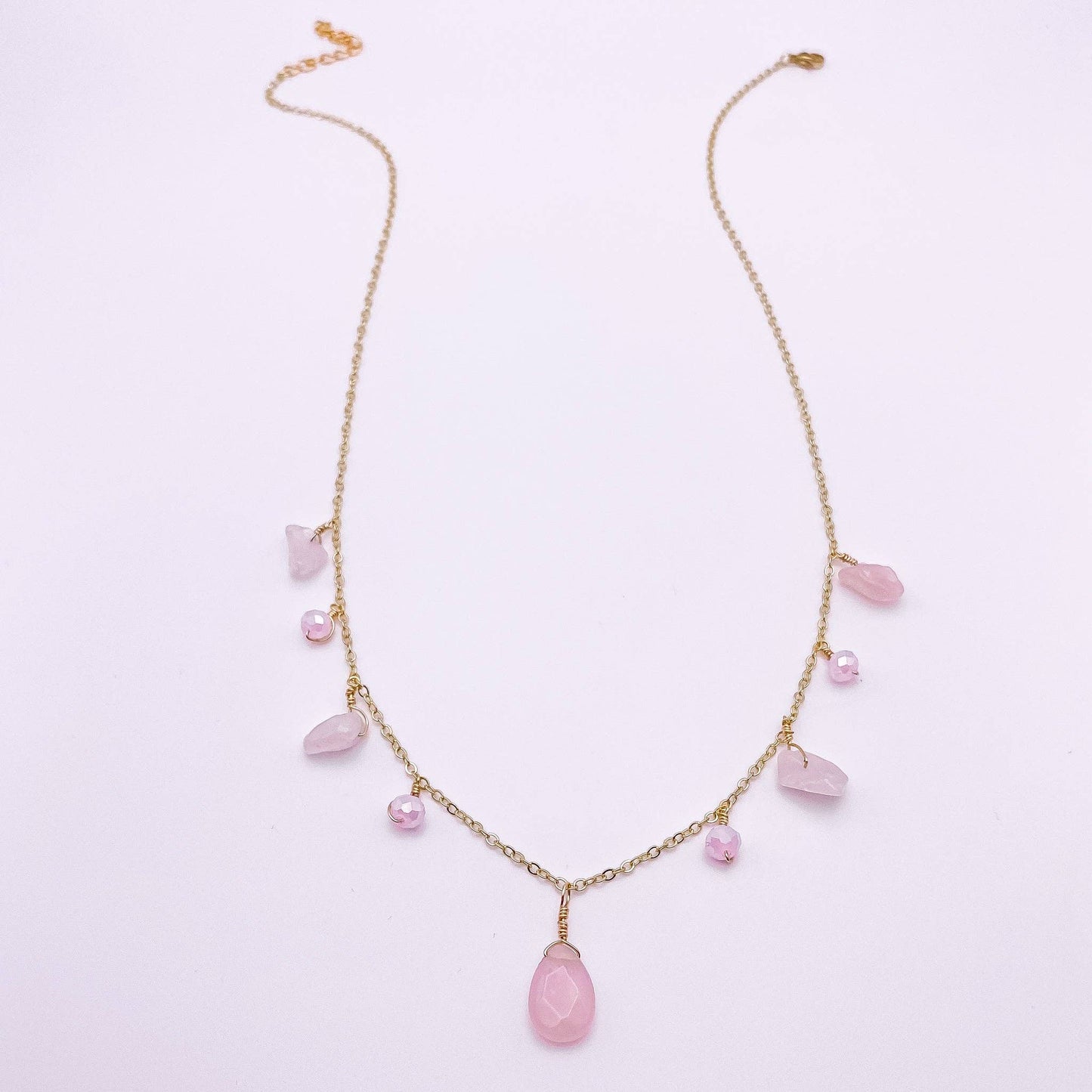 Wonderland rose quartz and gold necklace