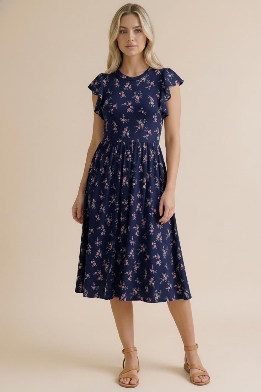Folded Ruffle Short Sleeve Babydoll Dress