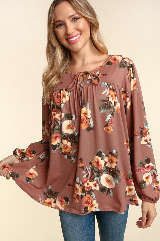 Floral Knit Top with Front Tie String