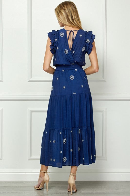 Embroidered Peasant Dress With Lining