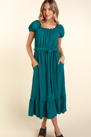 Short Puff Sleeve Midi Dress