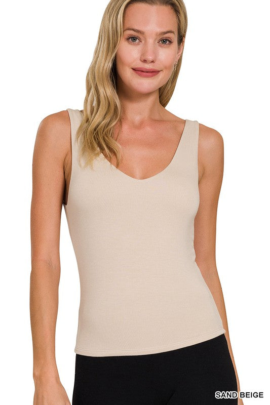 Premium Rayon Double Layered V-neck Tank Top