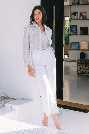 HIGH RISE CLEAN CUT RAW HEM CROP WIDE LEG JEANS