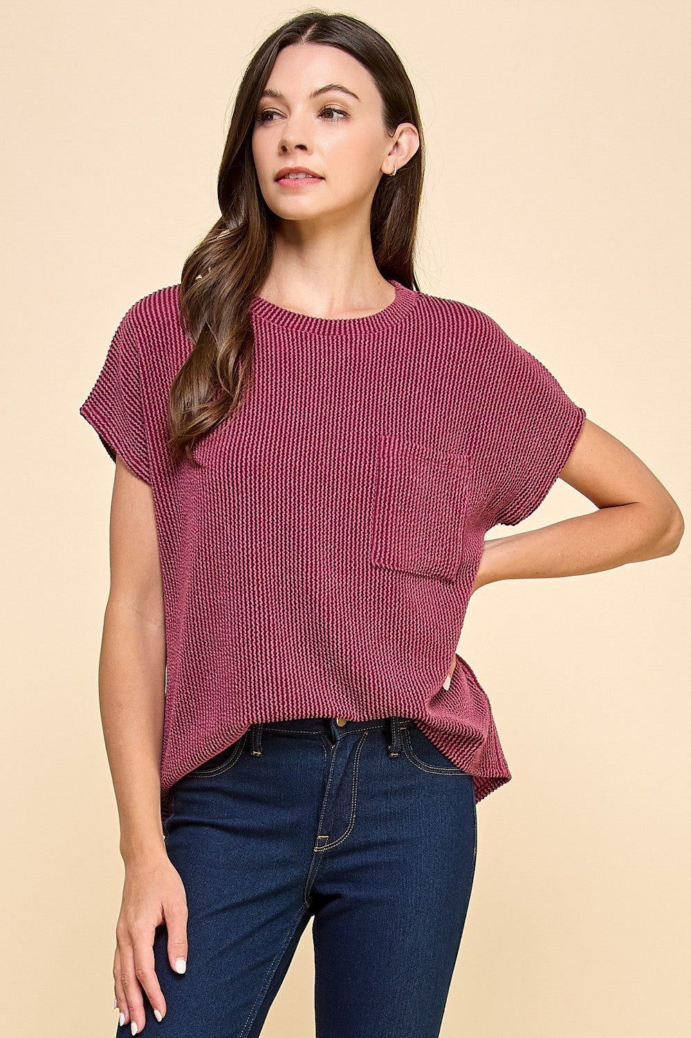 Solid Ribbed Top with Pockets