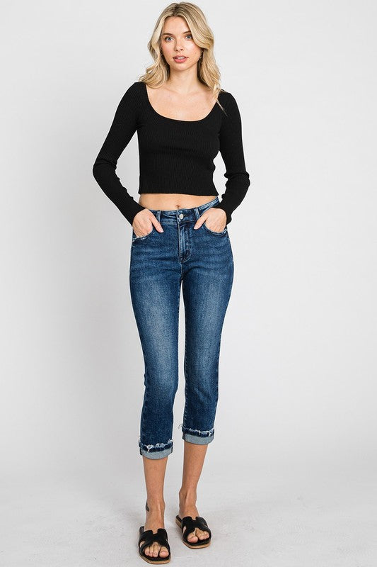 MID RISE SKINNY CAPRI W/ CUFFED HEM JEANS