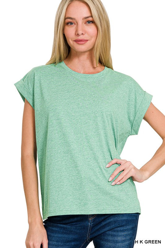 Round Neck Folded Short Sleeve T-shirt