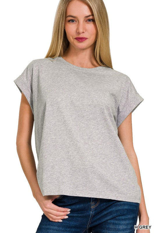 Round Neck Folded Short Sleeve T-shirt