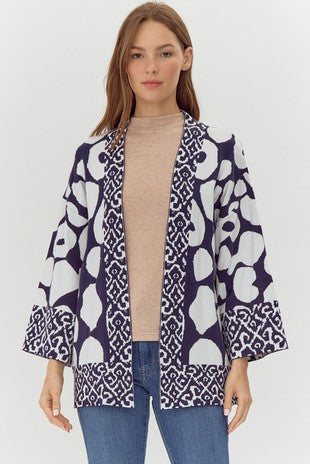 Abstract Print Kimono Tunic Cardigan