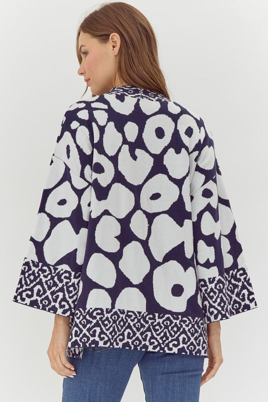 Abstract Print Kimono Tunic Cardigan