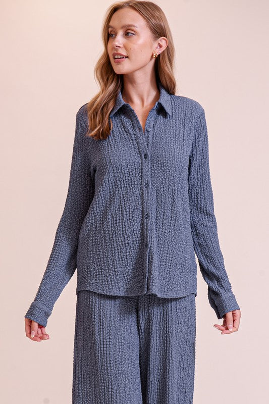 Long Sleeve Textured Blouse