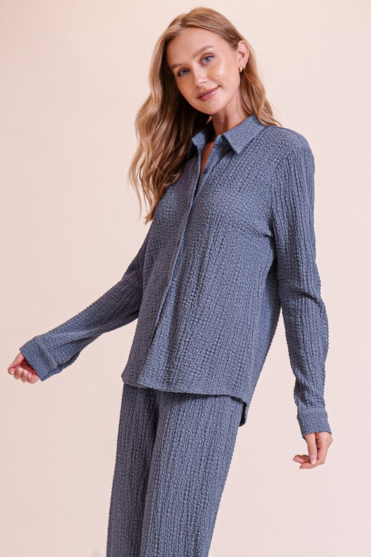 Long Sleeve Textured Blouse