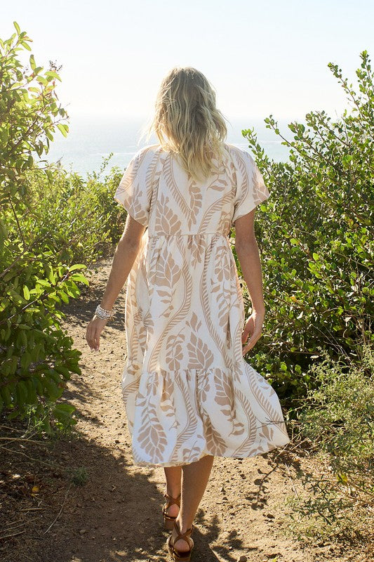 V-neck Short Sleeve Midi Dress