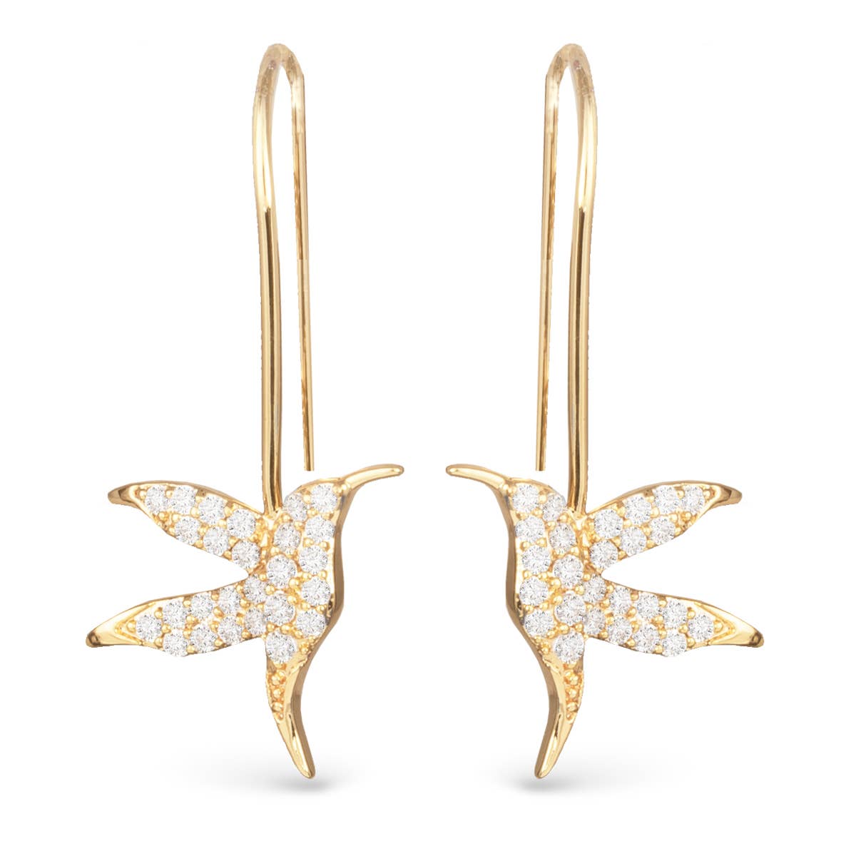 Hummingbird CZ Drop Earrings - Gold
