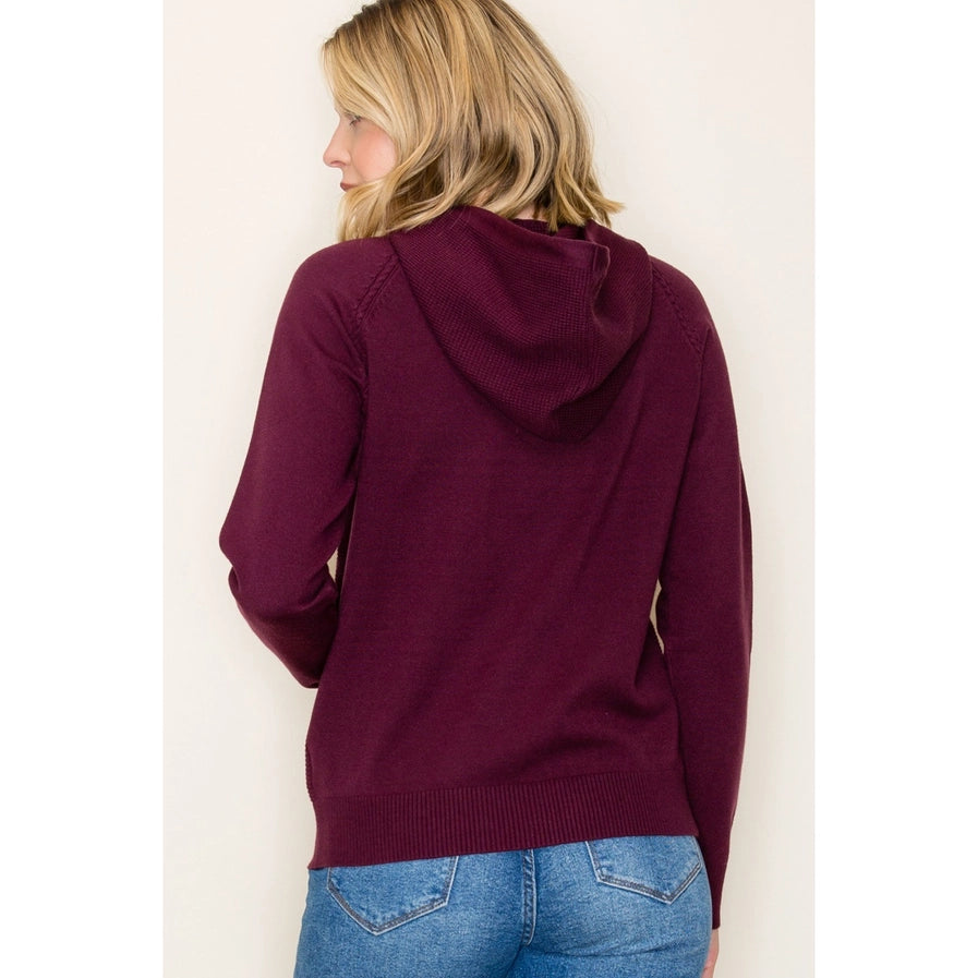 Waffle Textured Pullover Hoodie Sweater