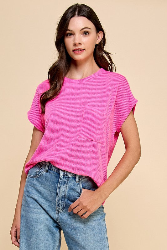 Solid Ribbed Top with Pockets