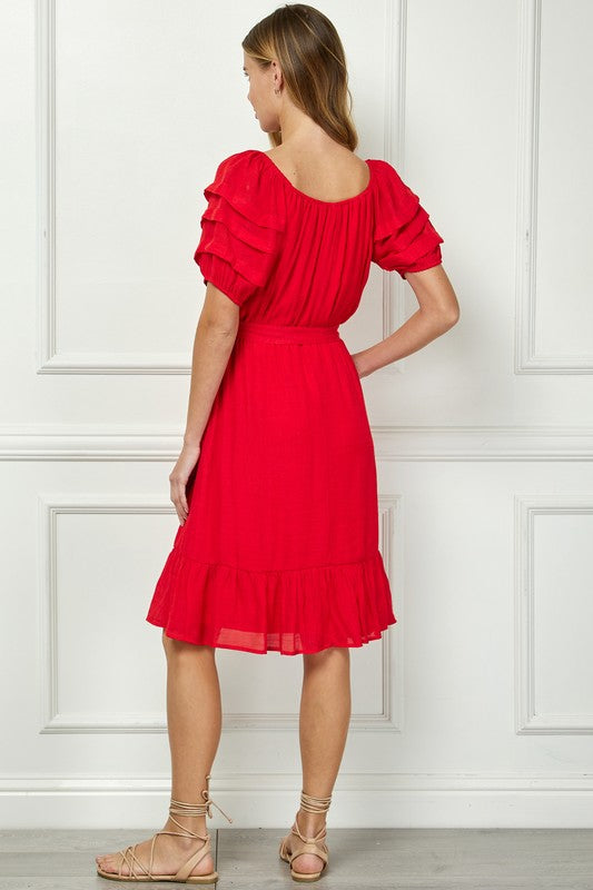 Papaya Gauze Midi Dress W/flange Slv Detail