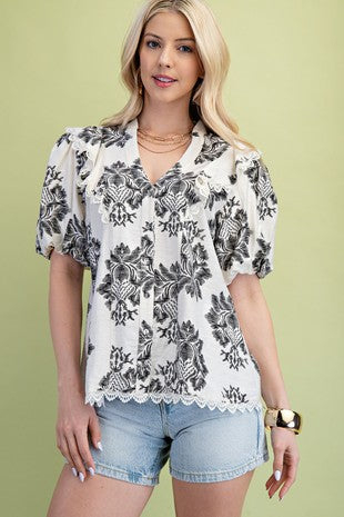 Floral Black Mix Button Up Shirt