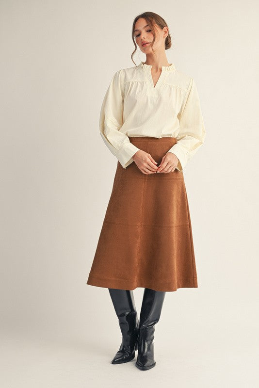 Elastic Waist A-line Suede Skirt